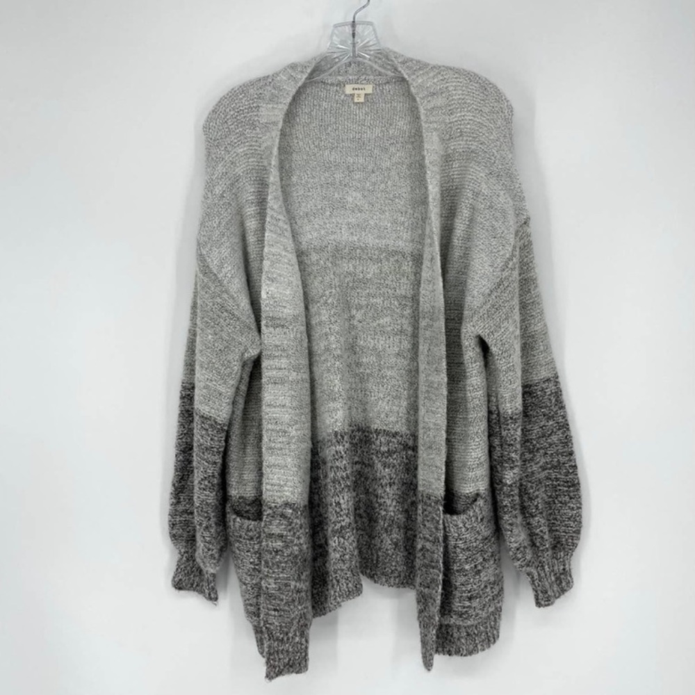 Soft Knit Open Front Cardigan Colorblock Greys